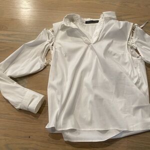 White Sleeveless Button Down Shirt with Cut Out Shoulders